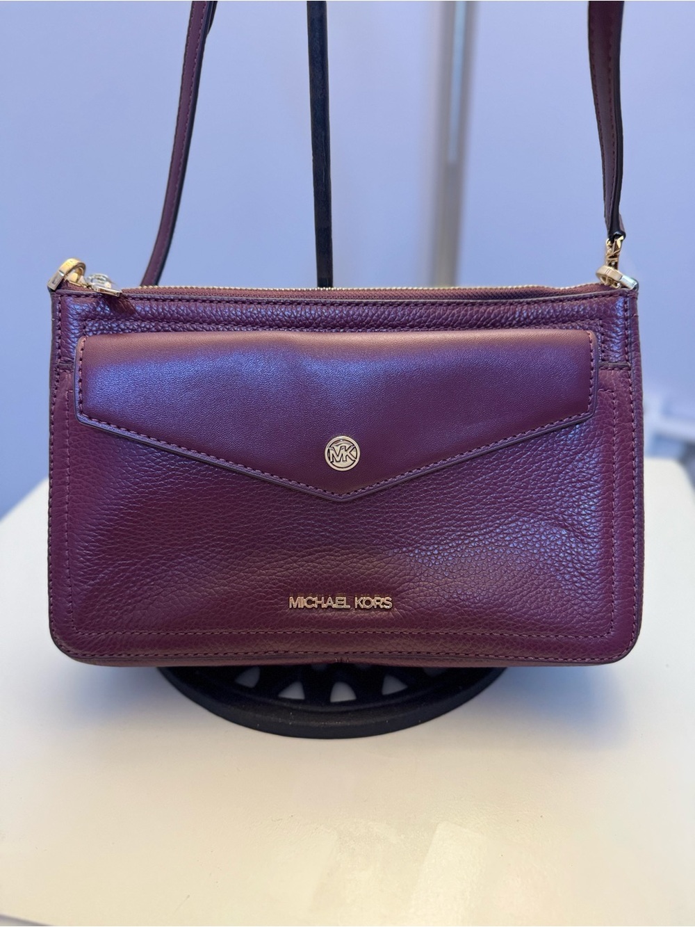 Michael Kors Maisie Medium Pebbled Leather 3-in-1 Crossbody Bag Wine Color